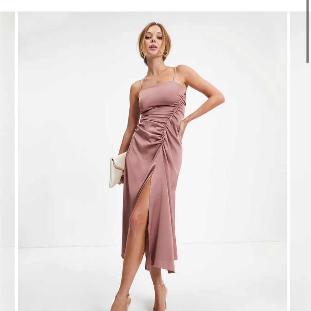 Vici dolls satin midi dress with side slit in rose